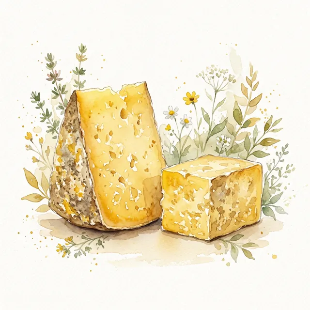 Watercolour illustration of cheddar cheese