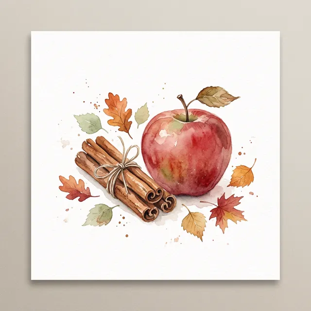 Watercolour illustration of apple and cinnamon